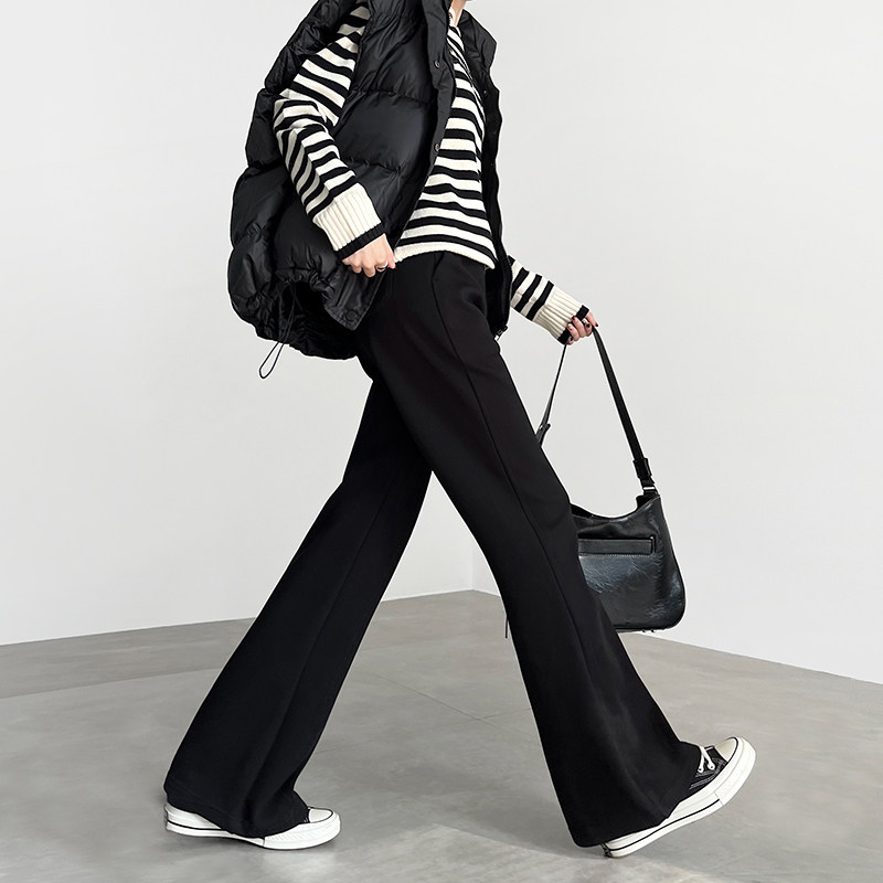 黑色加绒喇叭裤女冬季2024新款高腰显瘦运动卫裤阔腿直筒微喇裤子,女装/女士精品,休闲裤,淘宝优惠券,粉丝福利购,淘宝优惠卷