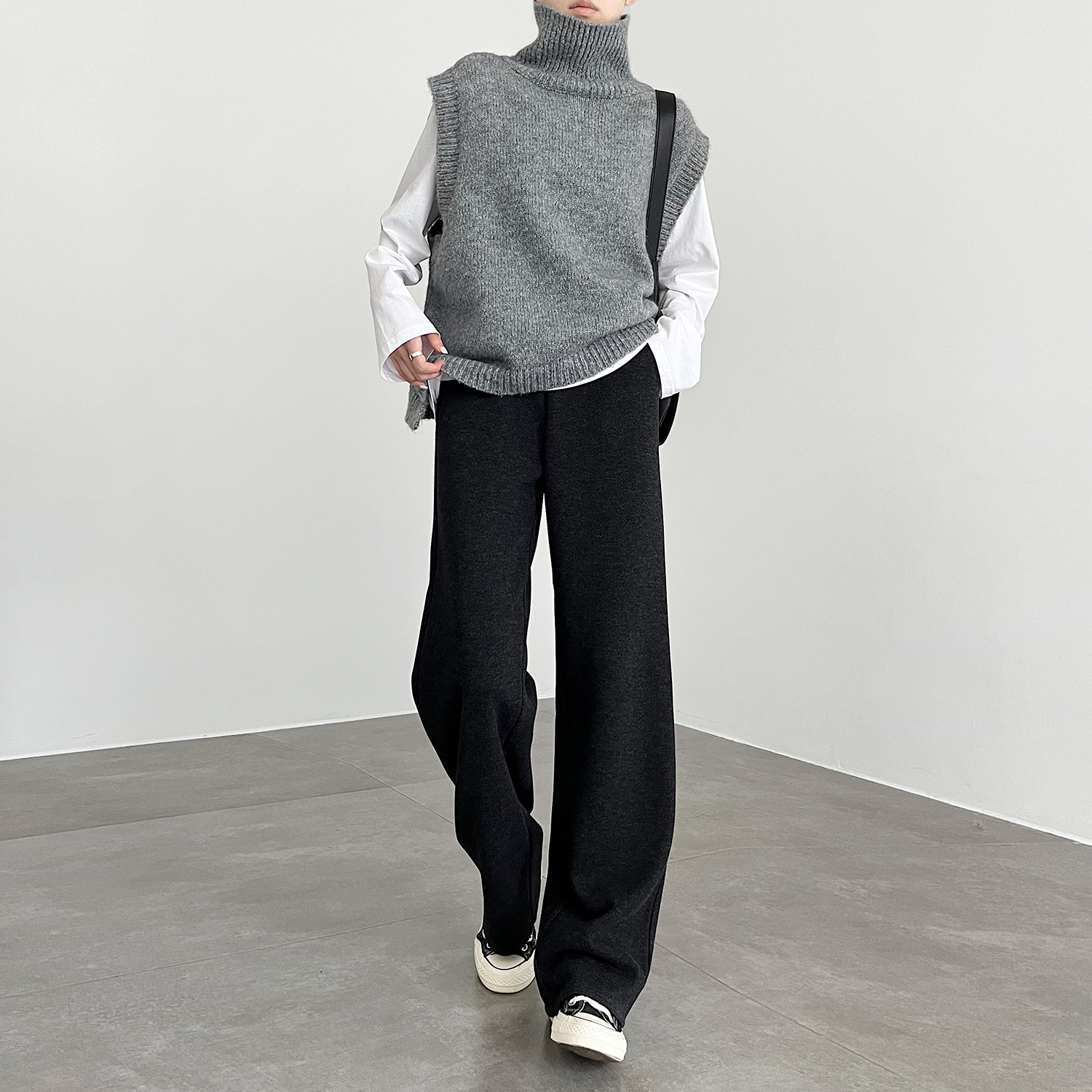 遮胯显瘦冬季新款毛呢加绒阔腿裤