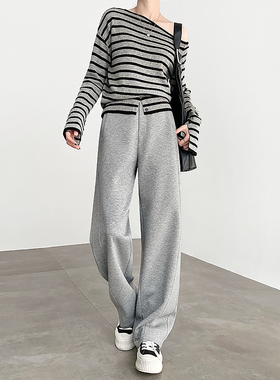 灰色香蕉裤女春秋2025新款高级感遮胯休闲窄版镰刀直筒阔腿弯刀裤