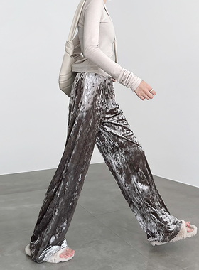 冰花丝绒阔腿裤女2024年秋新款高级感垂感休闲直筒钻石金丝绒裤子