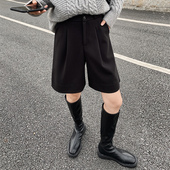 阔腿五分裤 毛呢短裤 高腰a字外穿中裤 黑色西装 女秋冬季 2025年新款