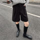 女秋冬季 阔腿五分裤 2025年新款 黑色西装 高腰a字外穿中裤 毛呢短裤