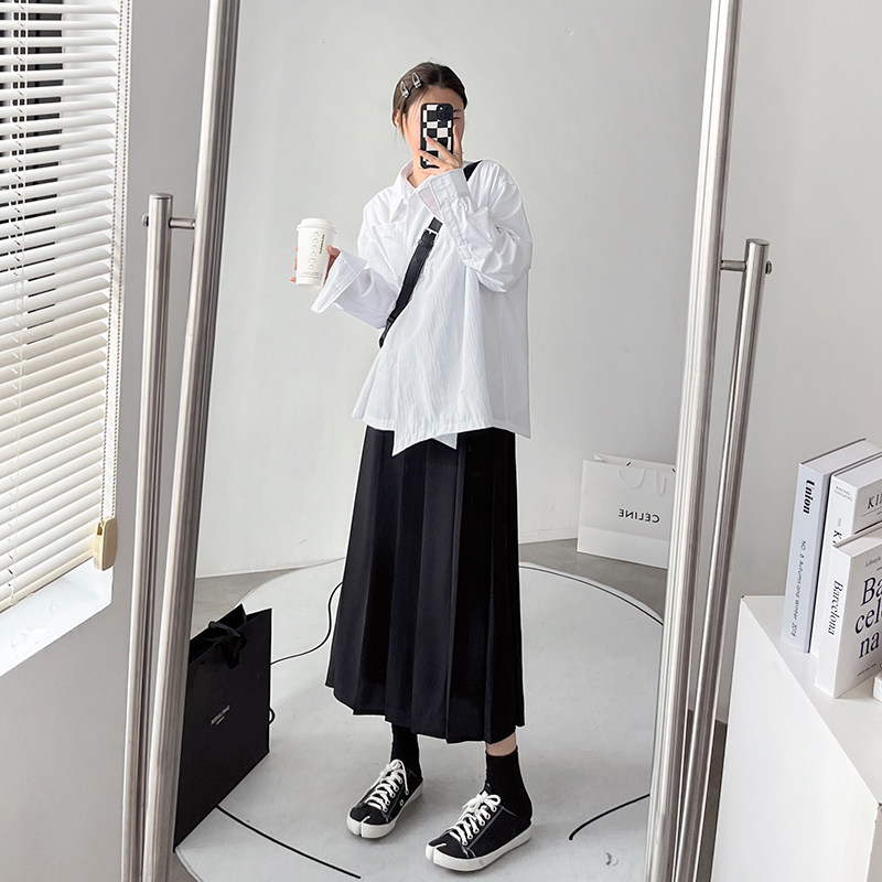 黑色百褶裙女秋冬2023新款大码包臀高腰a字显瘦西装中长款半身裙