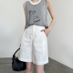 老钱风宽松休闲高腰a字阔腿天丝五分裤 白色亚麻短裤 女夏2025新款
