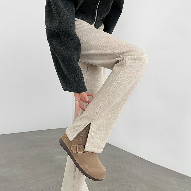 2024秋冬新款开叉加绒窄版阔腿裤