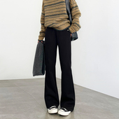 加绒加厚喇叭裤 黑色微喇裤 高腰显瘦直筒运动卫裤 2025新款 子 女冬季