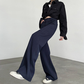 藏青色阔腿裤 牛仔裤 女春秋2025新款 高腰垂感天丝羊毛休闲直筒西装
