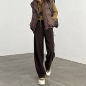 醋酸羊毛咖色弯刀裤 加绒香蕉裤 女2025新款 冬加厚高腰阔腿直筒窄版