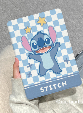 适用于ipadair6/5保护壳pro11蓝色可爱卡通史迪仔10.9寸气囊书本式防摔mini6/5透明硅胶10/9/8代翻盖壳2024新