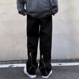 Черные штаны, прямые свободные джинсы с молнией, европейский стиль, осенние, в американском стиле