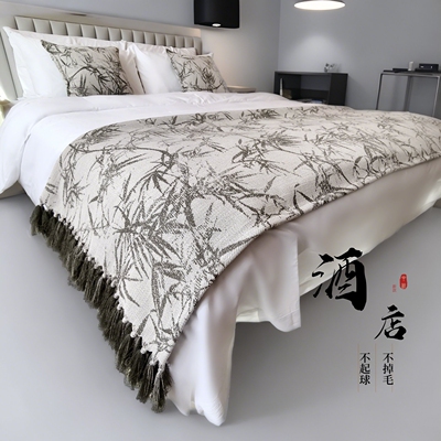 新款中古风棕色床尾毯民宿床尾巾轻奢酒店床旗沙发毯复古搭毯搭巾