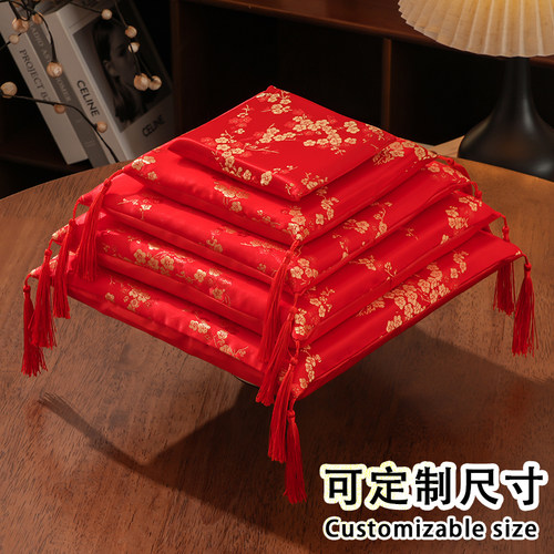 定制中式喜庆刺绣手工布垫招财猫摆件垫子聚宝盆底座加硬红布垫