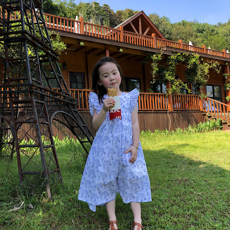 女童海边度假连衣裙 2021夏儿童韩版长款卡通公主裙洋气宝宝长裙