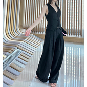 Kids 马甲背心阔腿裤 2024夏 Aimie 女款 黑色亚麻西装 套装