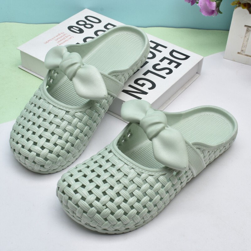 夏天包头洞洞可爱蝴蝶结女凉拖鞋防滑软底塑料拖鞋居家镂空透气拖