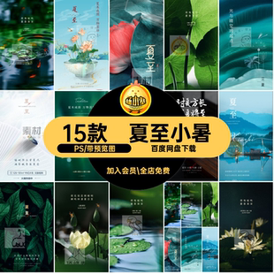 15款夏至小暑大气单图宣传海报简约二十四节气文艺大暑A5清新PS
