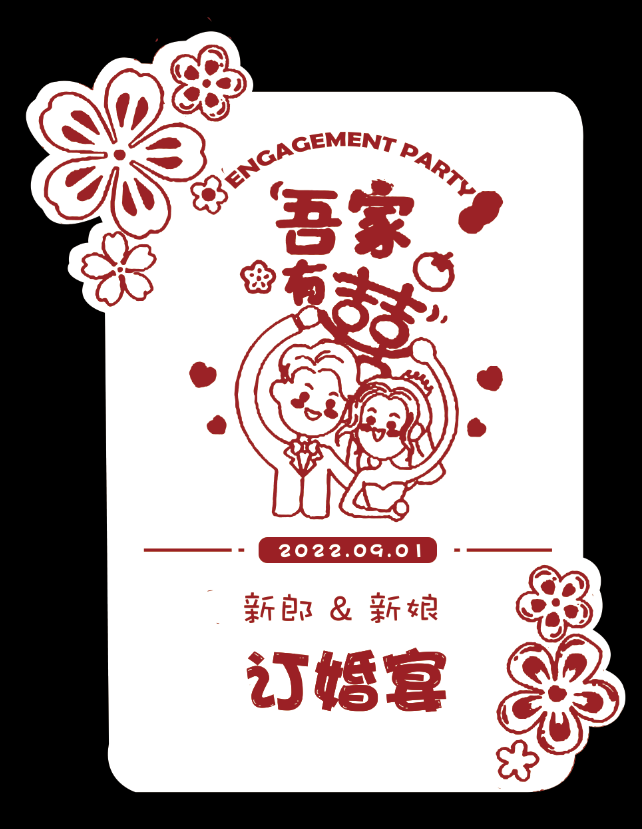 婚礼卡通手绘喜宴订婚宴门口吾家有喜迎宾牌指引牌水牌设计素材ps