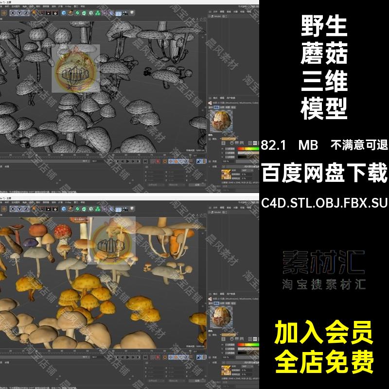 香菇蘑菇三维模型植物文件Maya野生OBJC4D.STL.OBJ.FBX.SU菌子
