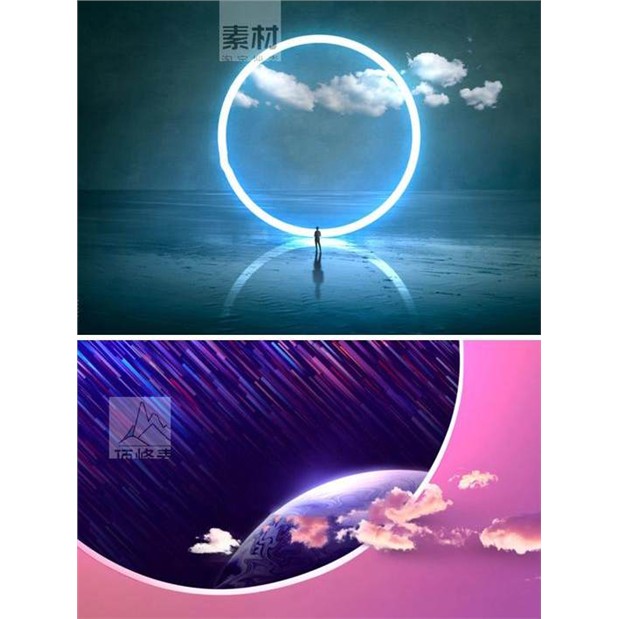 未来空间PSD创意科幻模板背景星球城市素材建筑立体科技抽象海