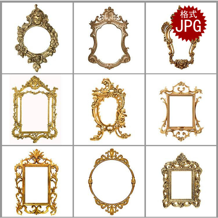 复古金色浮雕欧式花纹边框镜框画框图片素材