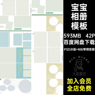 新款小清新简洁儿童宝宝写真相册PSD模板影楼排版设计素材N8方版