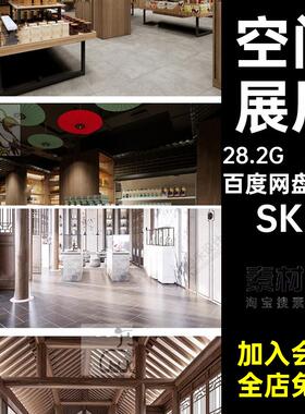 310套商店展厅SU大师SKP北现代文草图空间模型产品欧文书画书店