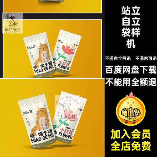 自封自立袋样机塑料袋模板包装袋零食logo铝箔食品vi贴图p