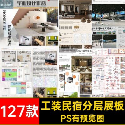 工装民宿分层展板PS有预览图素材家装排版127款现代餐厅住宅ps