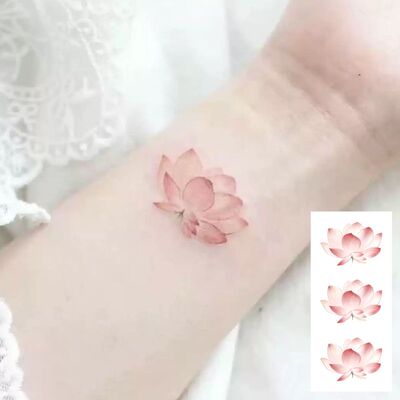 彩色莲花纹身贴防水女小清新脚踝性感手腕彩绘贴画