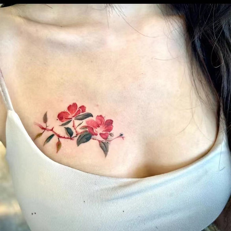 性感胸前纯欲花朵彩色纹身贴持久防水ins辣妹酷潮手臂腿部可水洗
