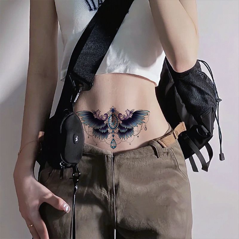新版梦之羽翼 羽毛翅膀肚子腰遮疤痕贴纸大图 防水女