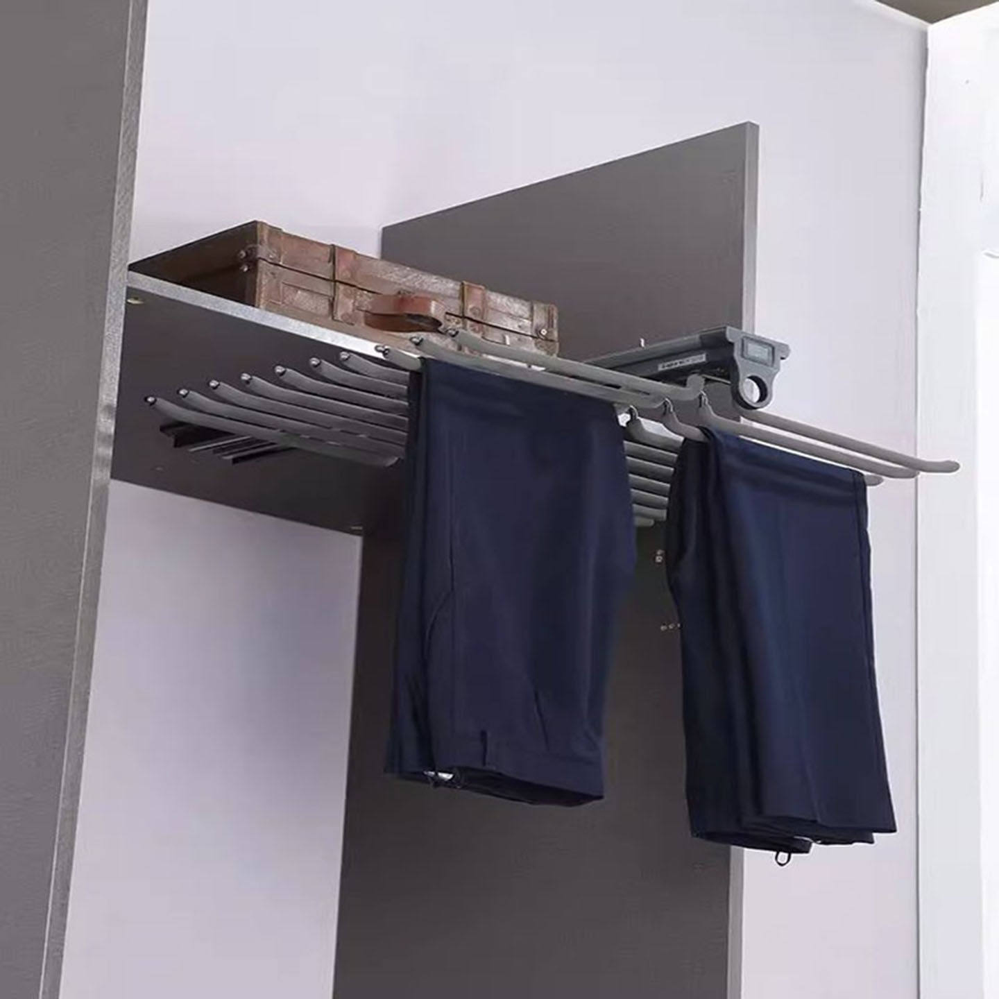 衣柜裤架伸缩防滑裤撑柜内裤挂衣帽间顶装双排西裤架推拉阻尼裤抽