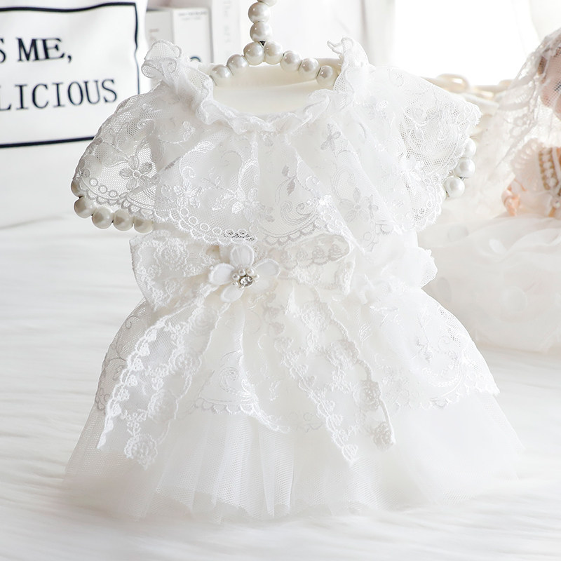 狗狗衣服猫咪公主裙子婚纱礼服刺绣白色仙蕾丝小型犬泰迪宠物3652