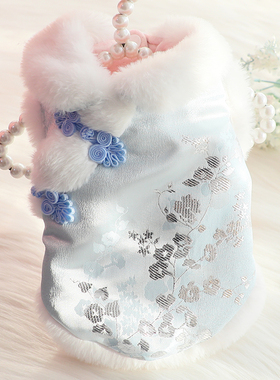 狗狗衣服秋冬装猫咪公主棉内衬唐装冰蓝小清新小型犬泰迪宠物2758