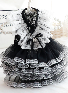 狗狗衣服春秋装薄款猫咪公主裙黑色蕾丝婚纱裙礼服小型犬宠物3665