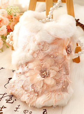 狗狗衣服秋冬款新年猫咪唐装汉服立体花朵古典小型犬泰迪宠物3448