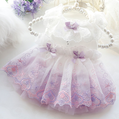 狗狗衣服猫公主紫色唯美刺绣婚纱
