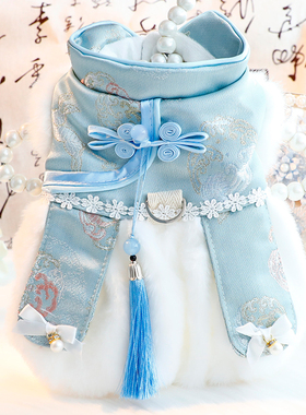 狗狗衣服秋冬装厚款猫公主裙蓝色唐装毛绒国风小型犬比熊宠物6926