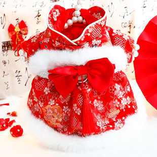 狗狗衣服秋冬装厚款猫公主裙唐装红色喜庆棉衣小型犬泰迪宠物6928