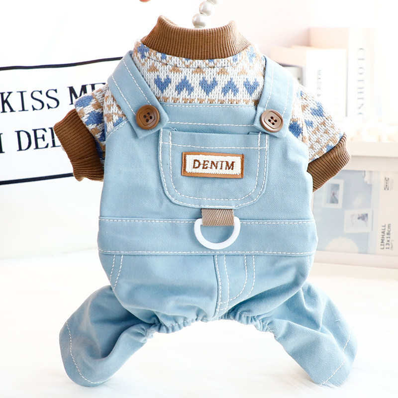 狗狗衣服春秋装浪晴色织背带裤四脚套装可牵引小型犬泰迪宠物6376