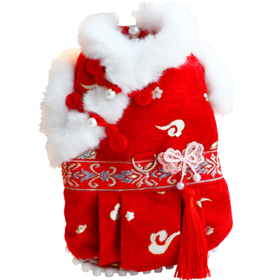 Accope猫咪狗狗红色公主裙唐装