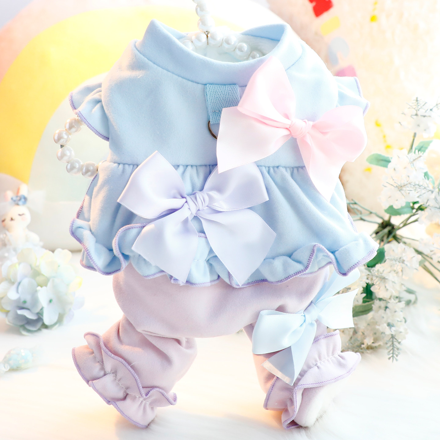 狗狗衣服秋冬装厚款花边飞袖四脚棉衣保暖可爱小型犬泰迪宠物7827