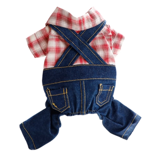 狗狗衣服春夏薄款四脚牛仔套装背带裤衬衫小型犬泰迪比熊宠物4526
