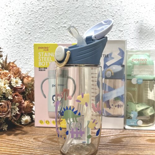 小土豆儿童水杯宝宝带吸管喝水杯幼儿园上学户外便携防摔学饮杯