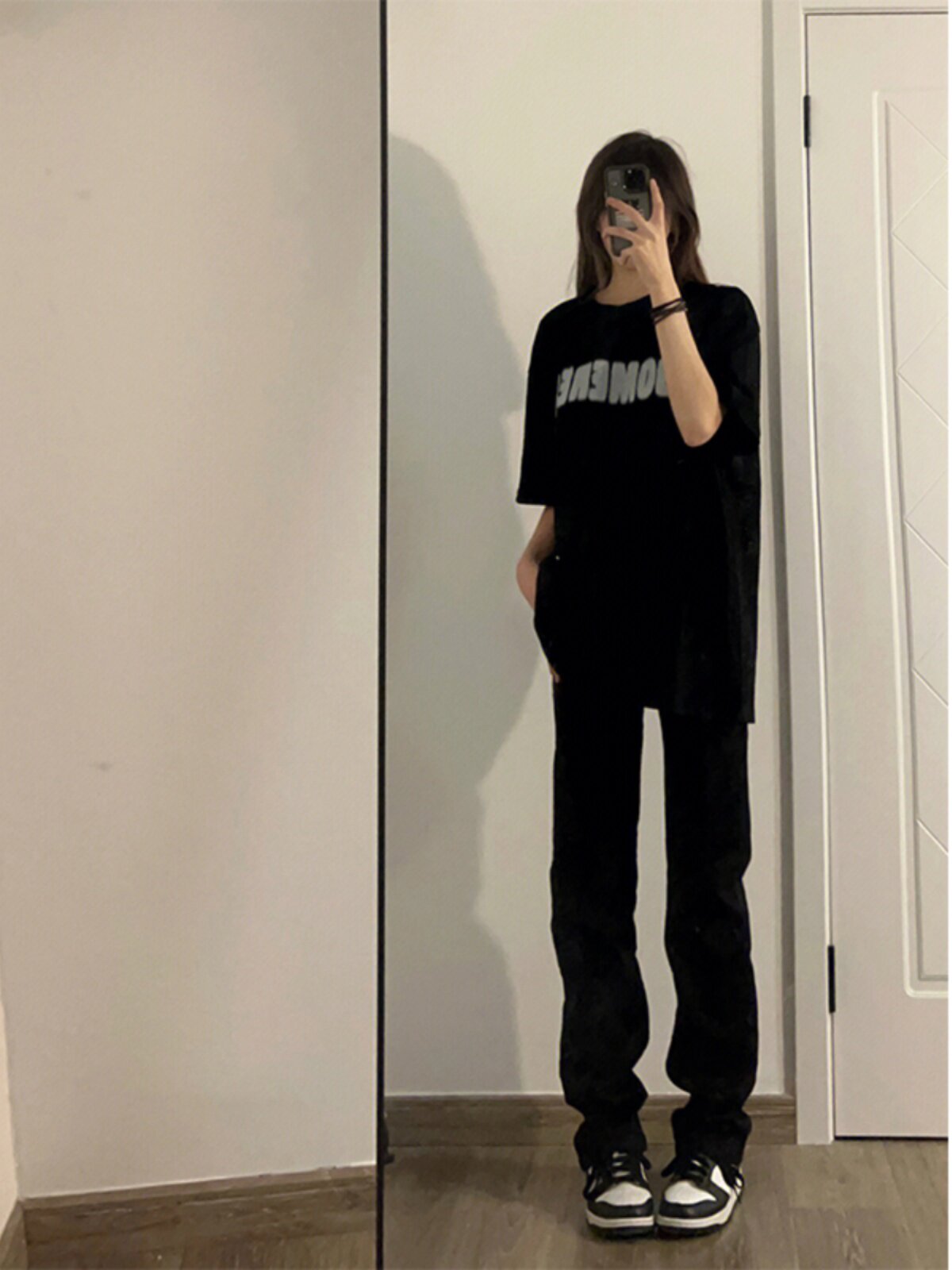 BLACK STRAIGHT-LEG JEANS WOMENS AUTUMN AND WINTER HIGH-WAISTED THIN HIGH-STRETCH HONG KONG-STYLE WIDE-LEG PANTS MOP PANTS TIDE INS