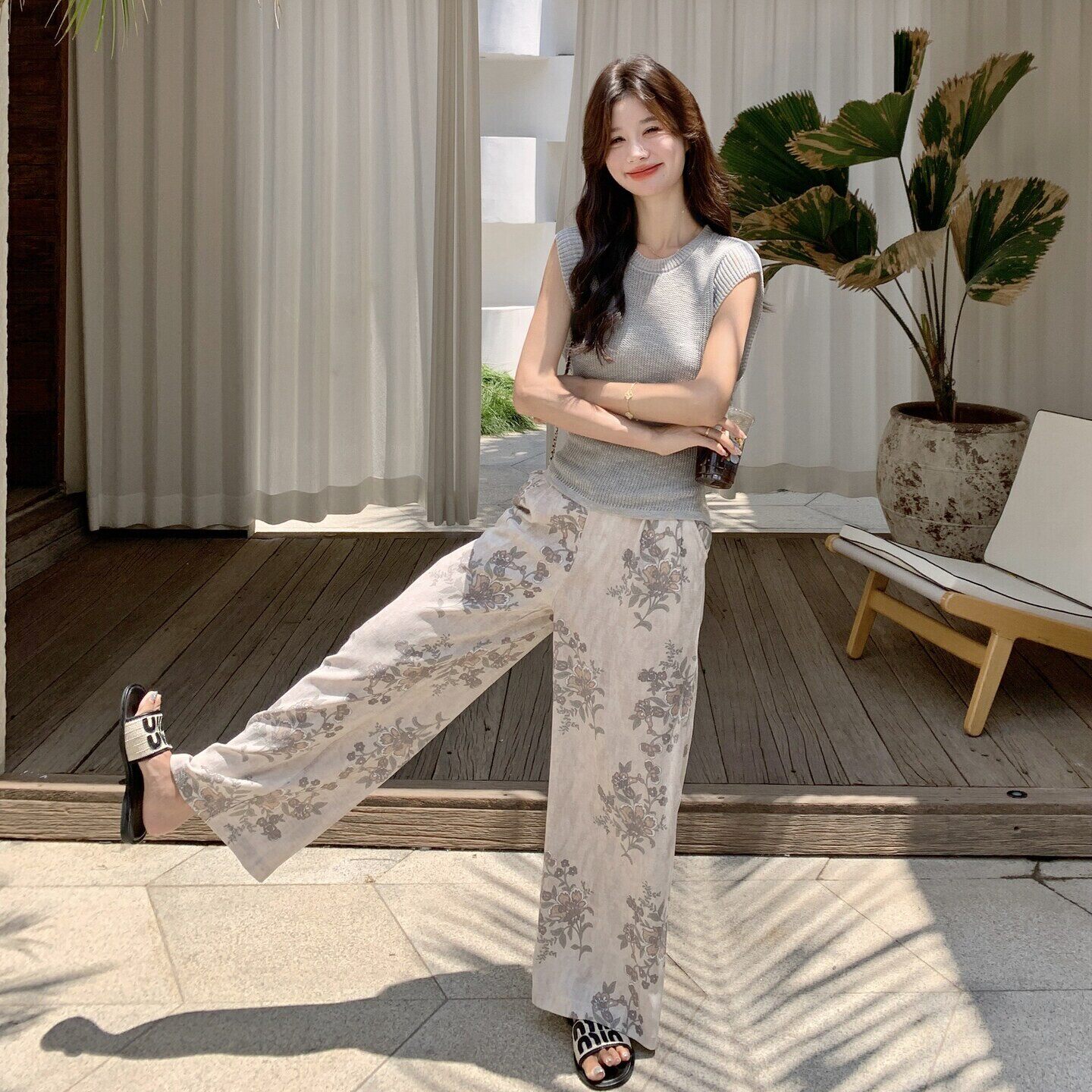波西米亚印花阔腿裤高知套装