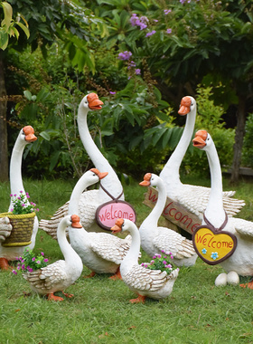 户外花园白鹅花缸摆件仿真动物雕塑别墅园林草坪落地景观装饰小品