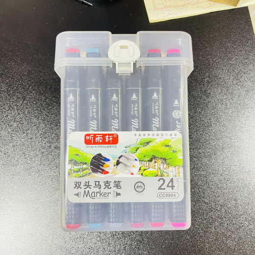 酒精性油墨双头马克笔三角笔杆手绘画画彩色笔马克笔套装彩笔24支