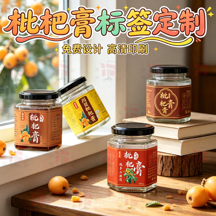 定制橘红枇杷膏瓶装贴纸刺梨枇杷膏标签川贝枇杷膏不干胶logo设计