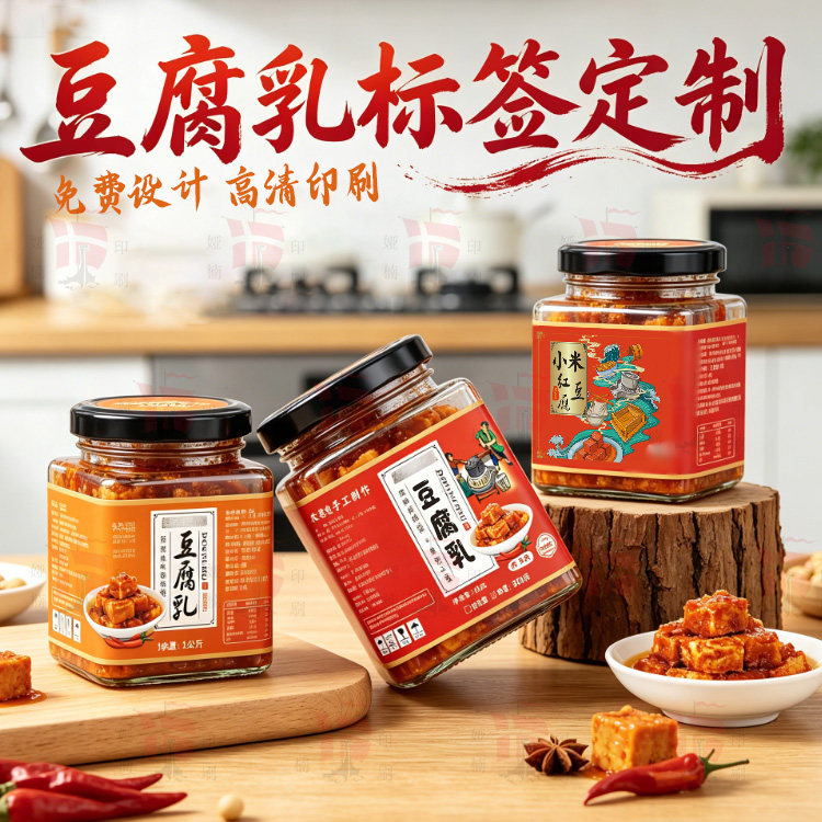 设计豆腐乳标签豆豉贴纸腐竹定制小鱼仔猪油渣不干胶卷筒标印刷